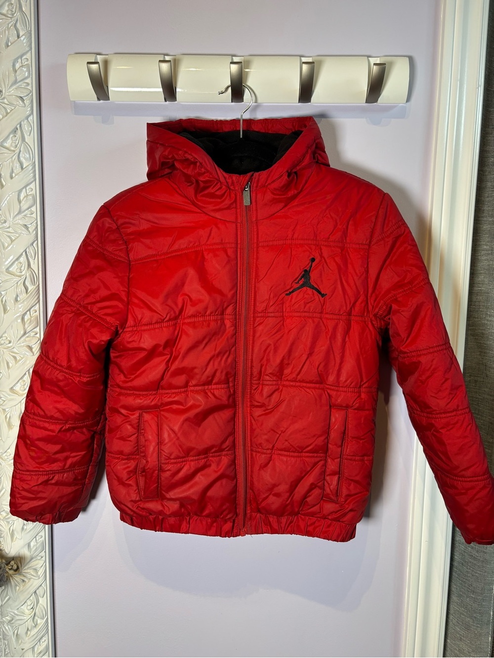 Air Jordan Red Hooded Puffer Jacket for Kids